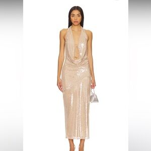 Lovers & friends Stevie Sequin Midi Dress in Nude Neutral